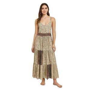 Karma Highway Brown Fit Flare Floral Hippie Boho Maxi Dress    Women's One Size